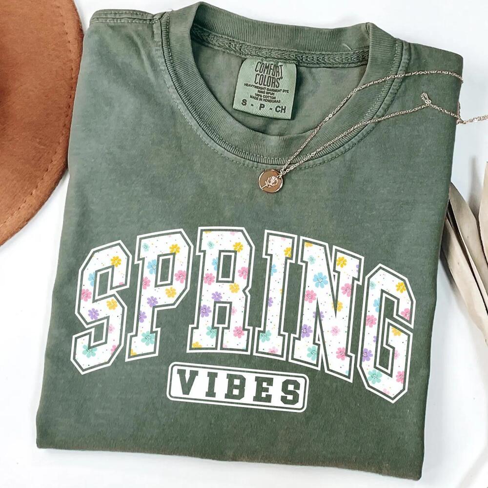 S Spring Vibes Shirt Floral Spring Top Cute Easter T-Shirt